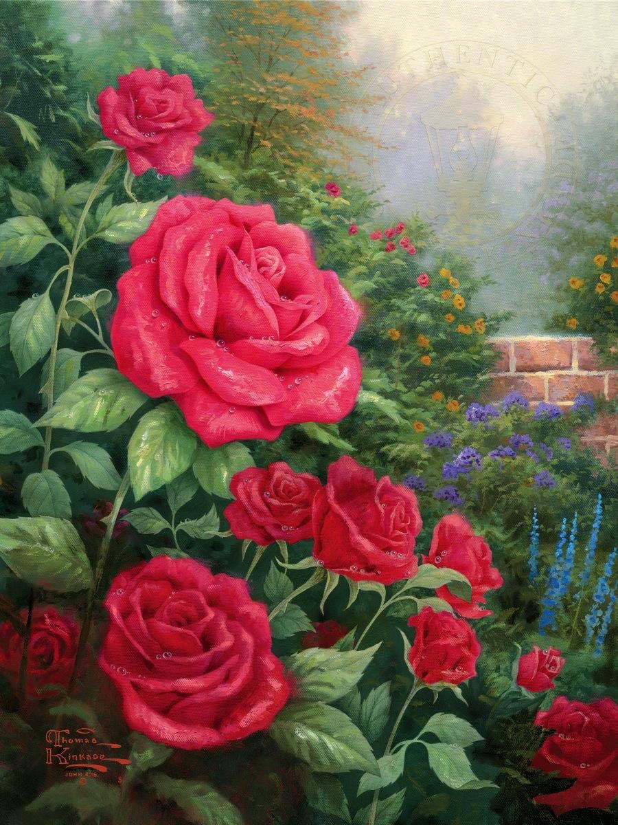 Eine perfekte rote Rose Thomas Kinkade Ölgemälde